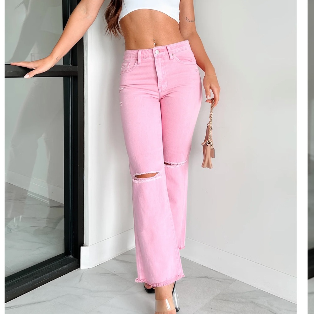 High Rise Slim Straight Pink Women's Jeans